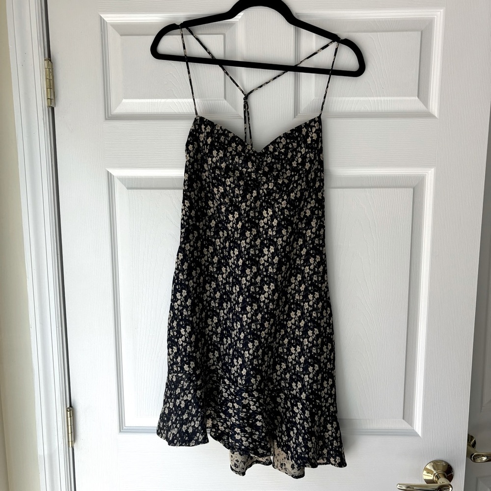 Navy floral Zara mini ruffle mini dress